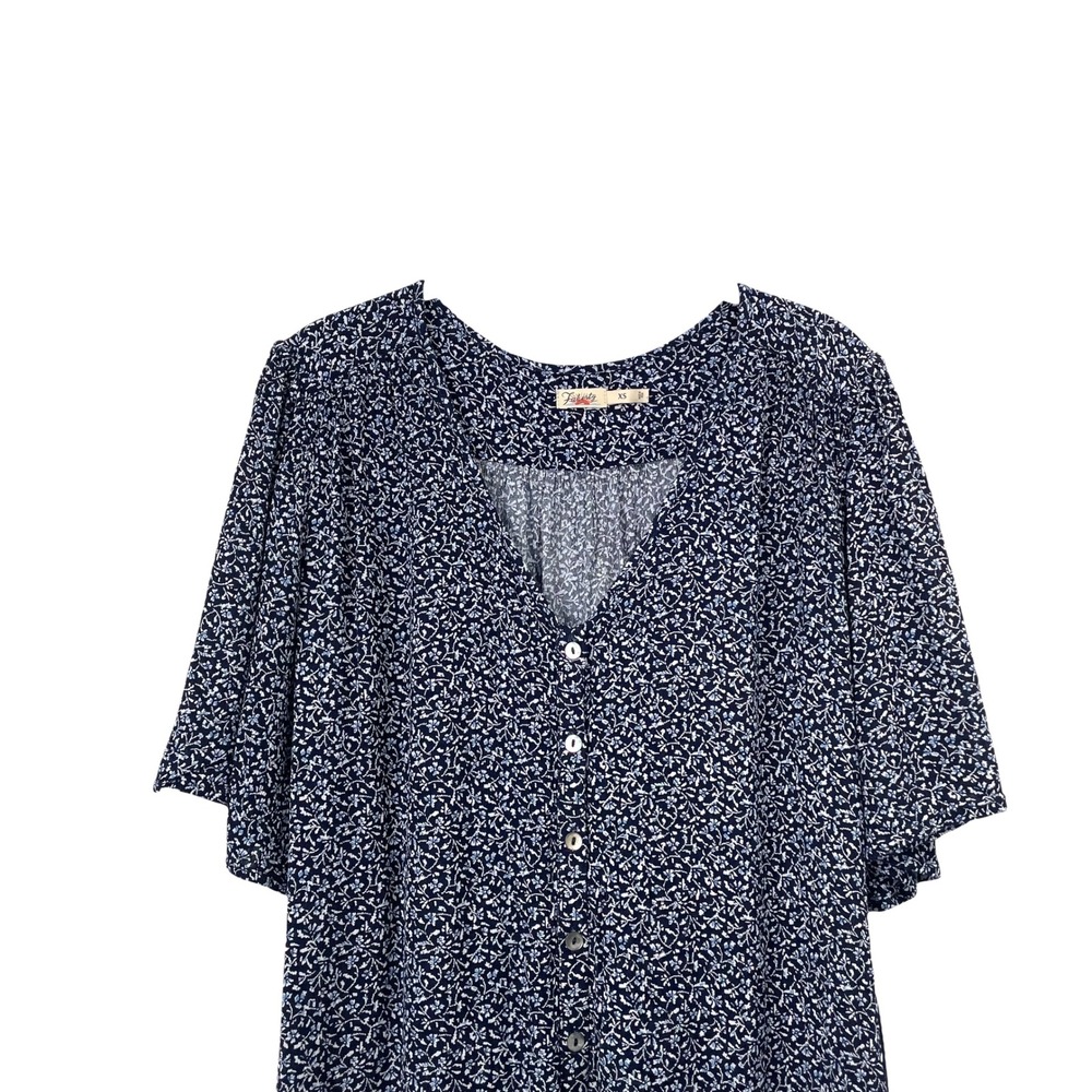 Faherty Orinda Mini Dress in Riverton Ditsy Floral Size XS blue tassel button up - Picture 3 of 9